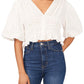 1.State Womens Puff Sleeve Smocked Cropped