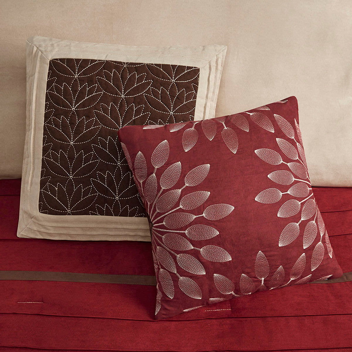 7 PC Pieced Faux Suede Comforter Set Red King