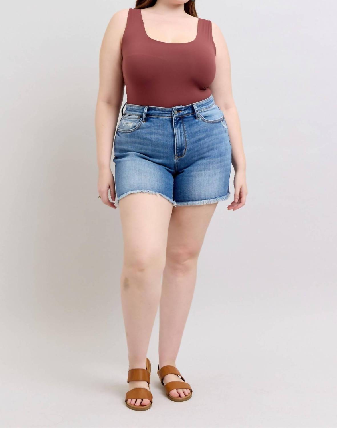 Judy Blue - High Waist Fray Hem Denim Short