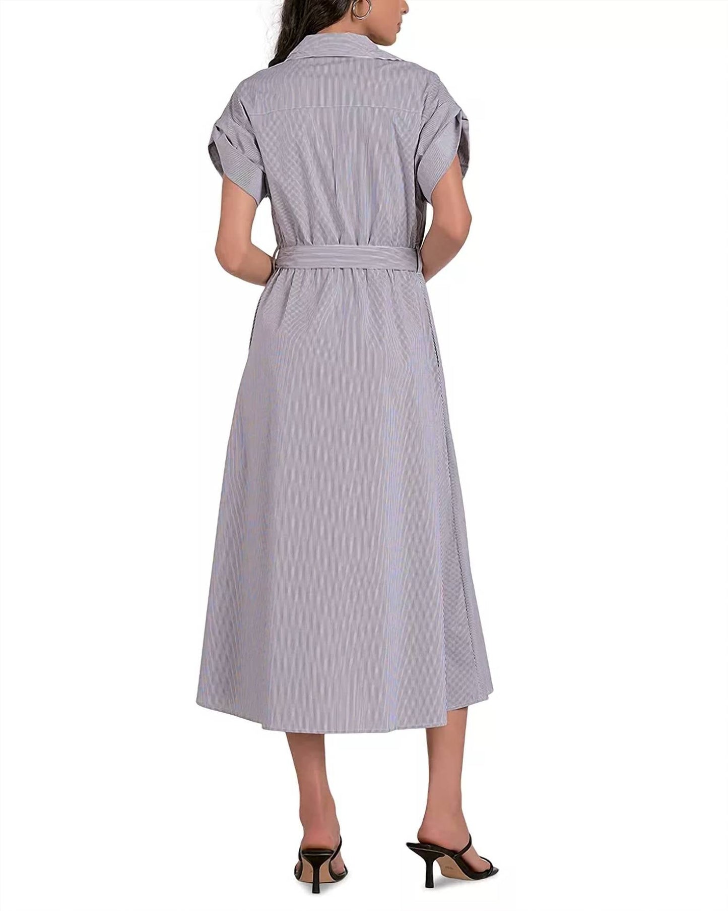 Elan - Collared Striped Midi Dress