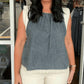 Adora - Denim Sleeveless Top With Lace Sleeve & Hem