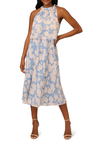 Adrianna Papell - Blouson Floral Print Chiffon Dress