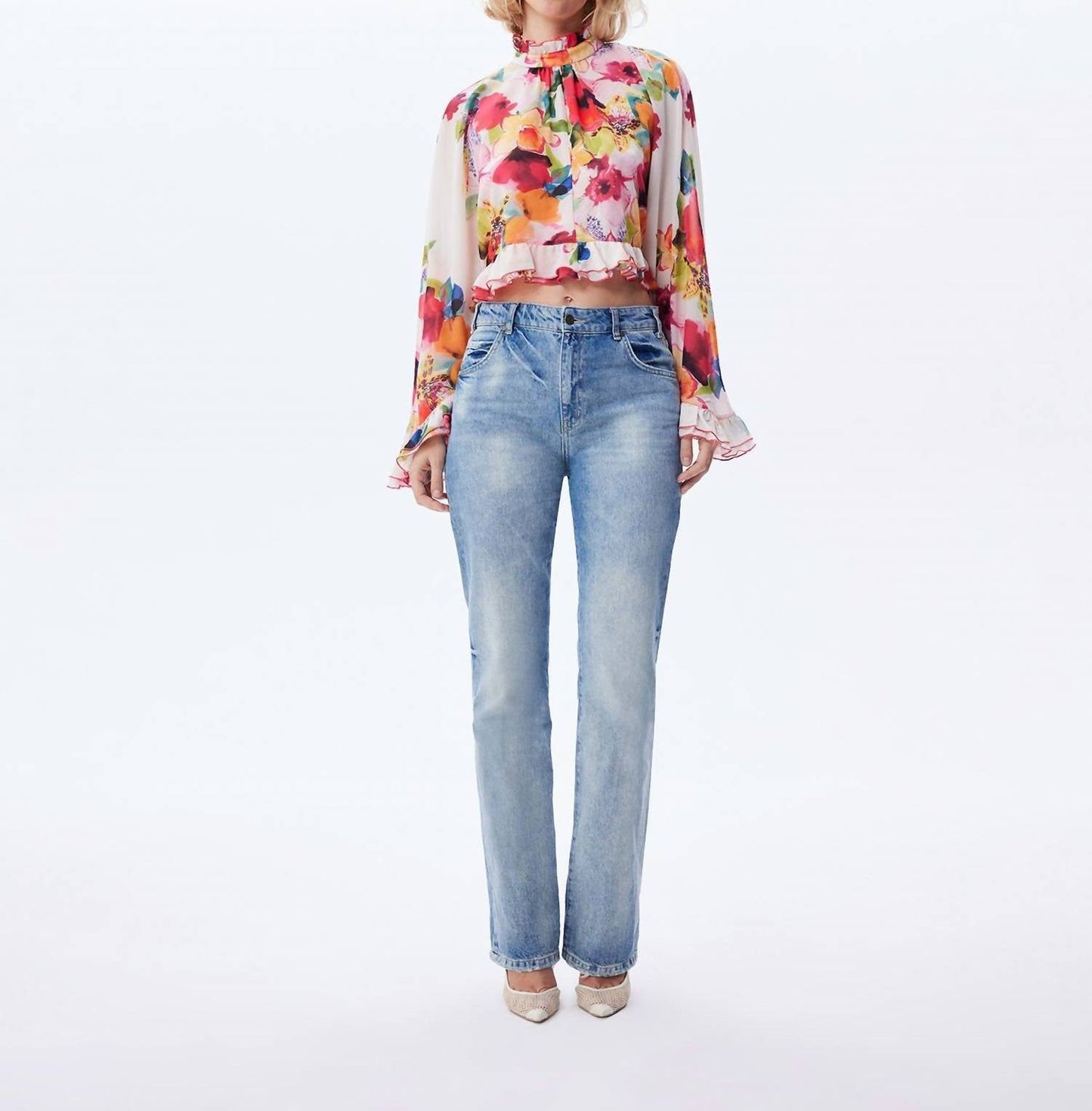 Theo The Label - Theia Orchid Print Ruffle Blouse