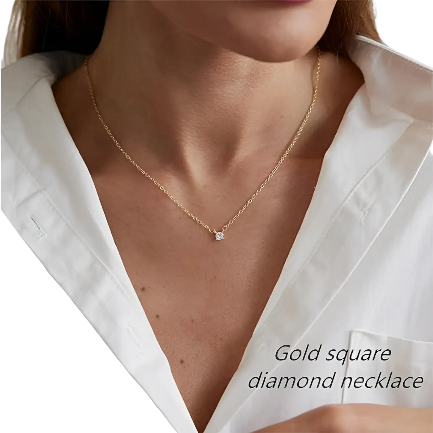 14k Gold Plated Dainty Diamond Solitaire Pendant Necklace