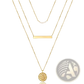 14k Gold Plated Layered Necklace Set with Bar and Disc Pendants