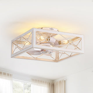 Vintage Distressed White Low Profile Ceiling Fan with Remote Control