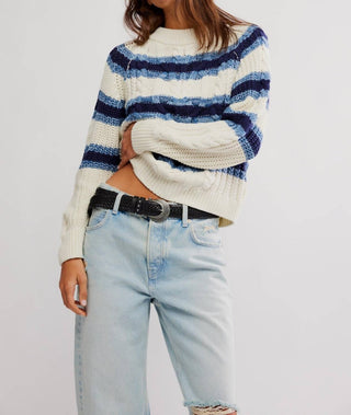 Free People - Frankie Cable Striped Pullover Sweater