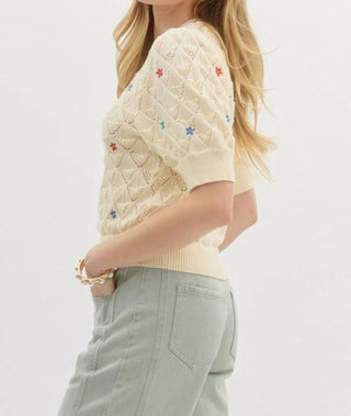 Entro - Diamond Pattern Pointelle Sweater