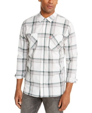 LEVI S Mens White Tartan Plaid Collared Dress Shirt XXL
