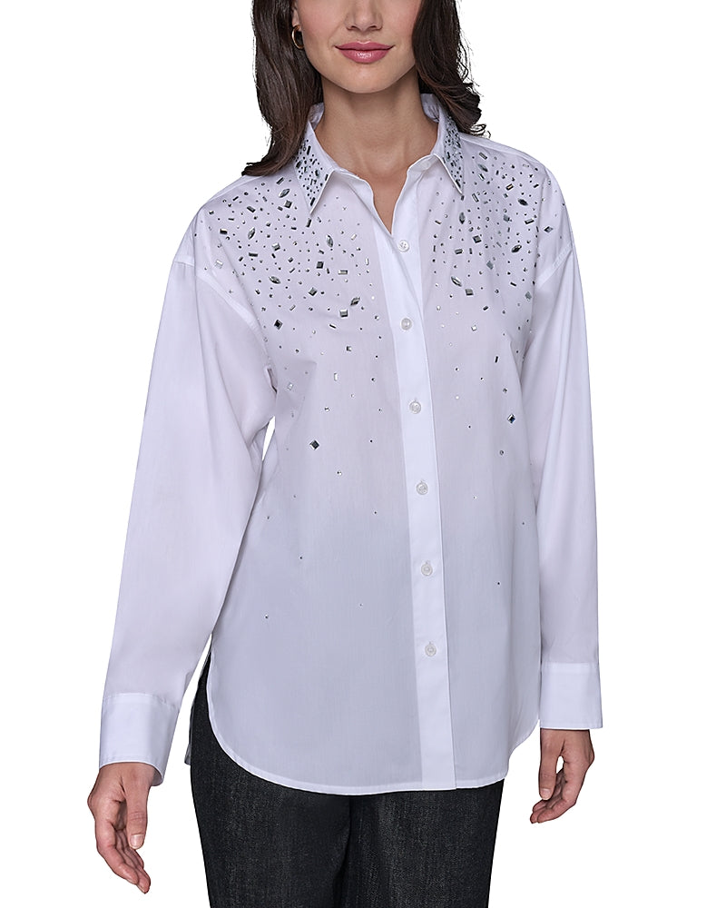 KARL LAGERFELD PARIS Embellished Shoulder Poplin Shirt