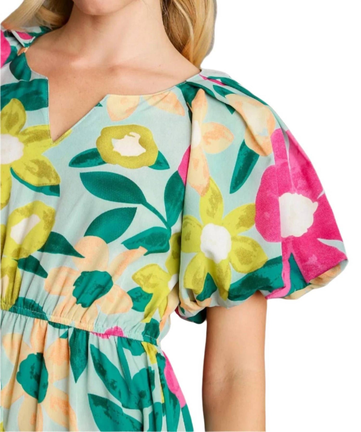 Umgee - Floral Balloon Sleeve Midi Dress
