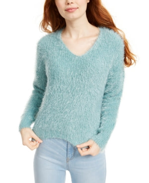 Freshman Juniors  Fuzzy V-Neck Sweater Aqua Size Medium