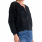 Elan - Eyelet Zip Up Sweater Cardigan