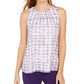 Calvin Klein Sleeveless Printed Pleat-Neck Top