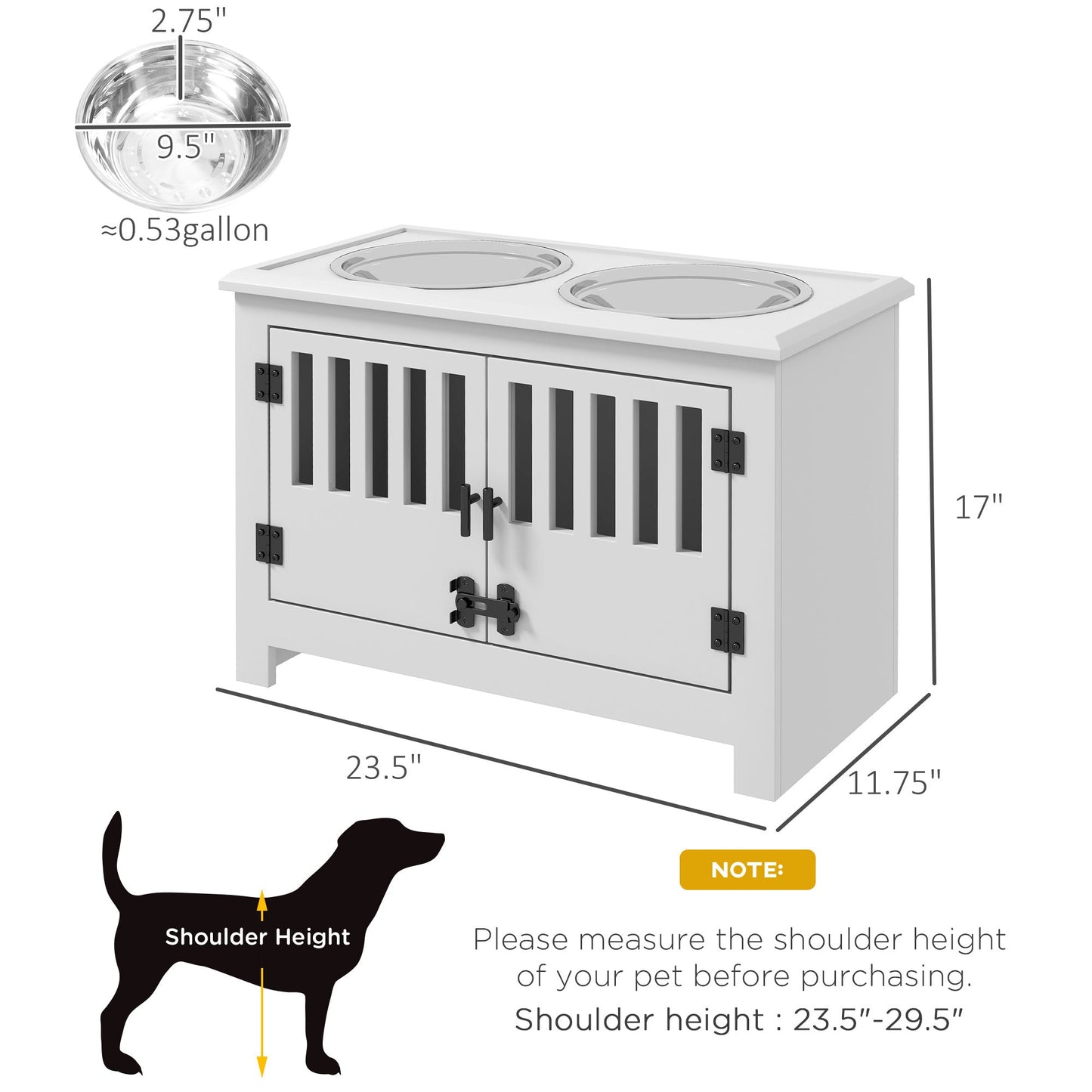 PawHut Large Elevated Dog Bowls with Storage Cabinet