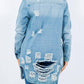 American Bazi - Distressed Button Up Long Sleeve Denim Jacket
