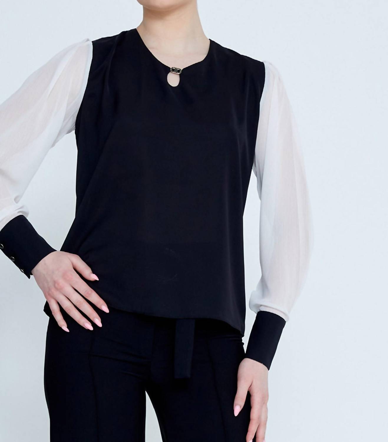 Zaalima Fashion - Long Sleeve Solid Color Regular Blouse Dim