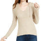 Crave Fame Womens V-Neck Heathered Hoodie Tan XS