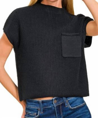 Zenana - Mock Neck Short Sleeve Crop Pullover Sweater