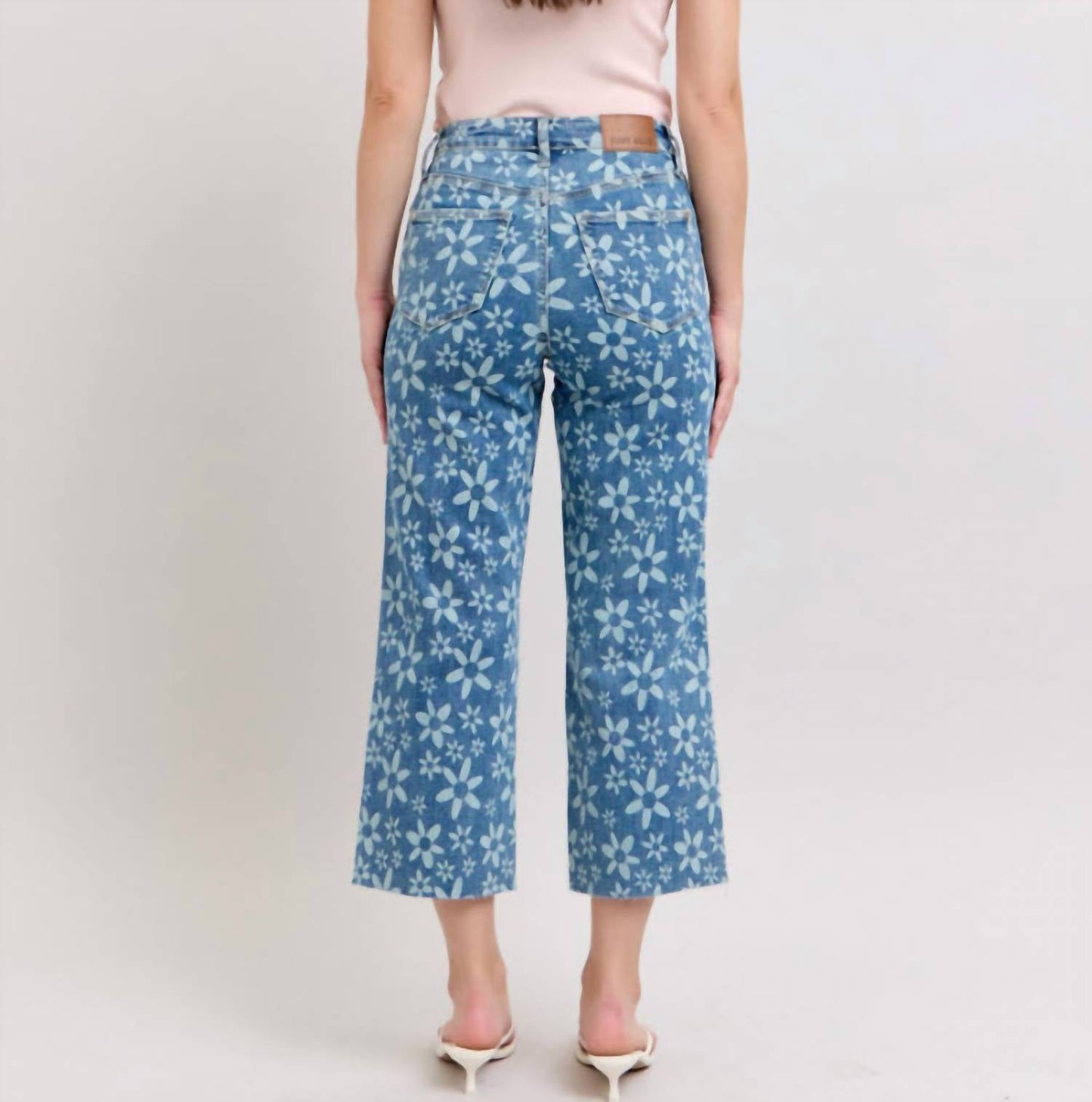Judy Blue - High Rise Flower Print Crop Wide Jeans