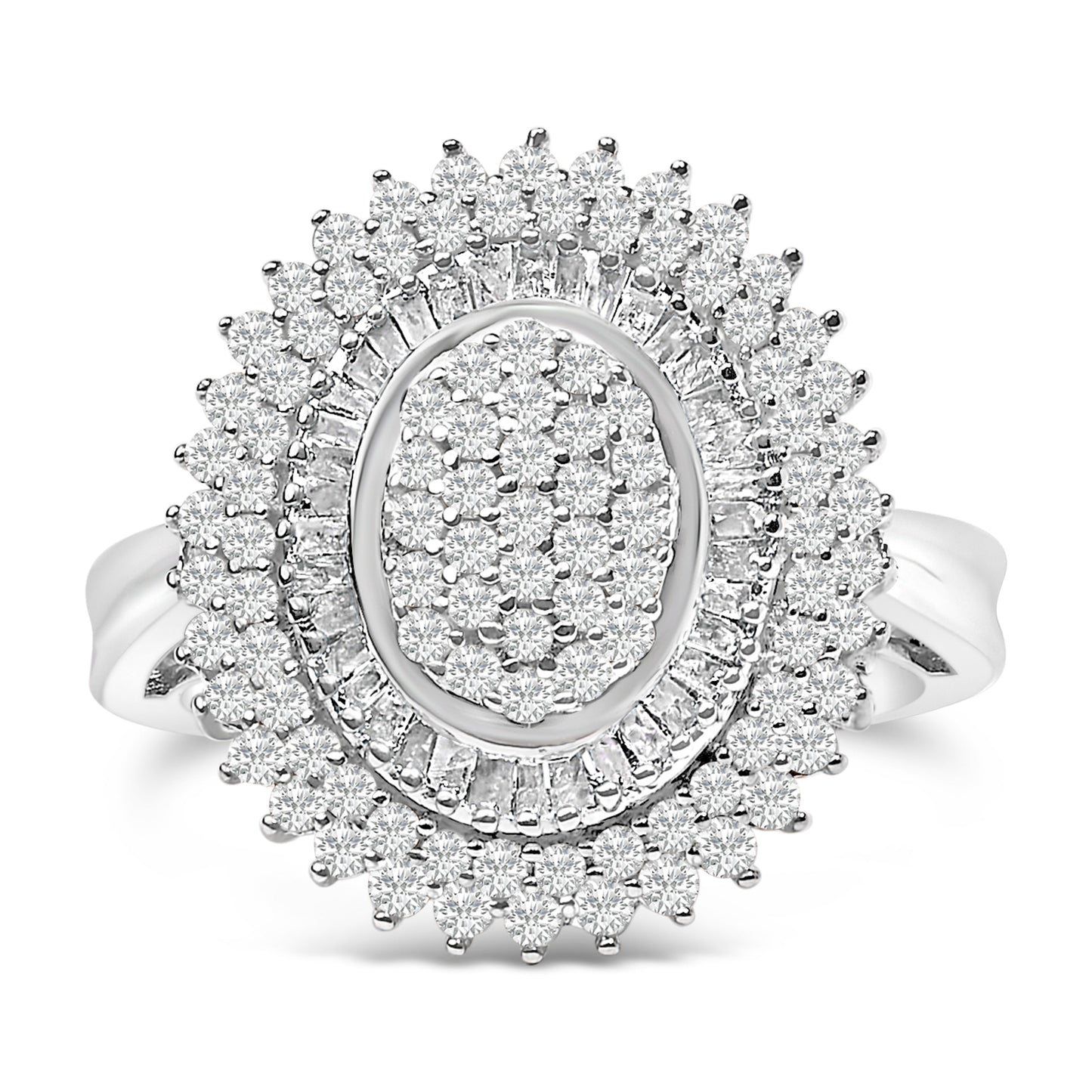 Sterling Silver 2.0 Cttw Diamond Oval Halo Cocktail Ring