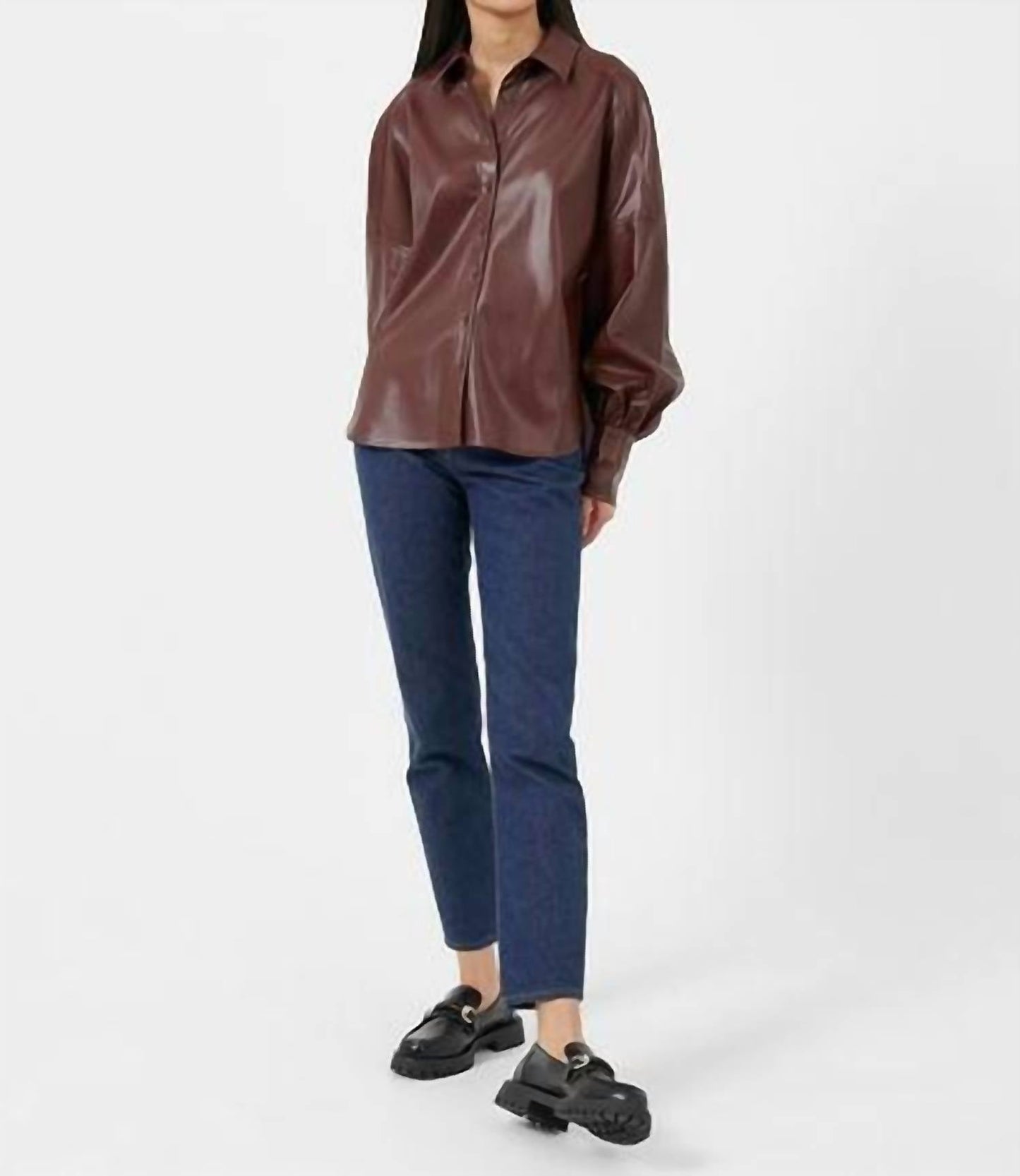 French Connection - Etta Vegan Leather Puff Sleeve Blouse