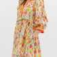 Entro - Floral Breeze Mini Dress with Ruffle Accents & Banded V-Neck Detail