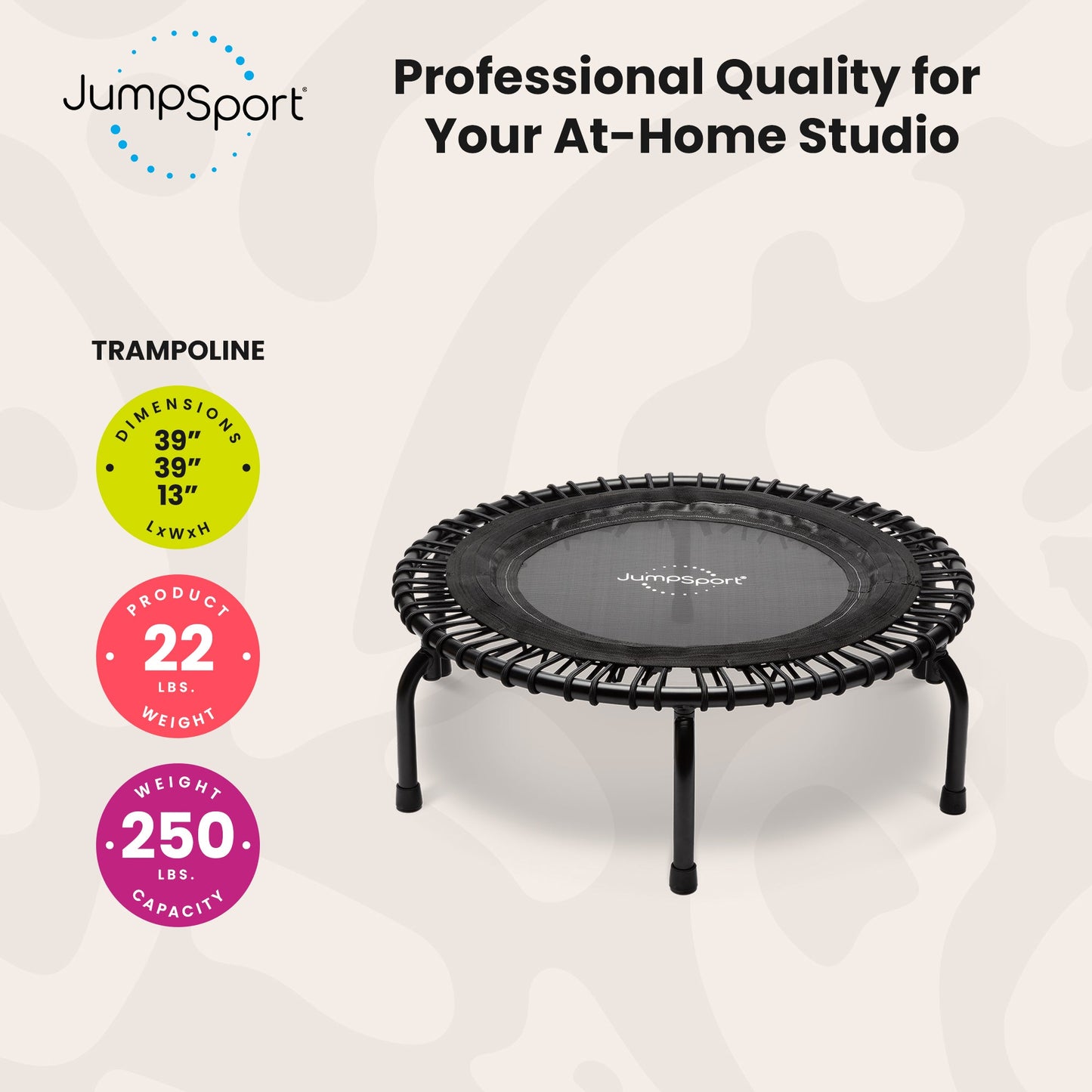 JumpSport 220 Small Rebounder for Adults, 39" ESSENTIAL Home Fitness Trampoline
