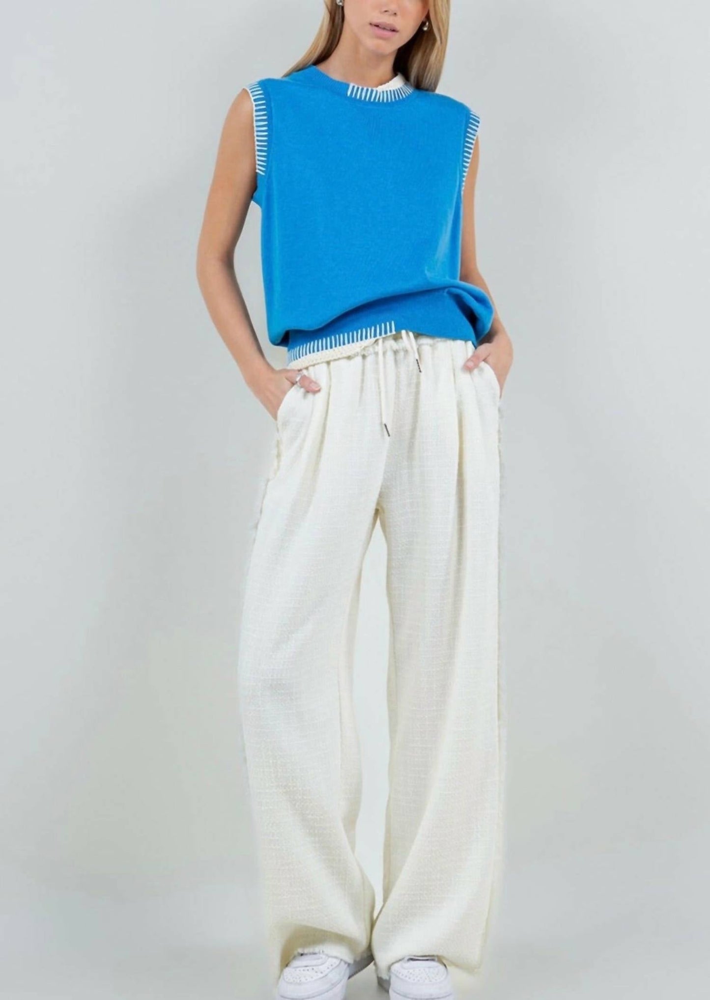 Whiteroom+Cactus - Wide Drawstring Fringe Pants
