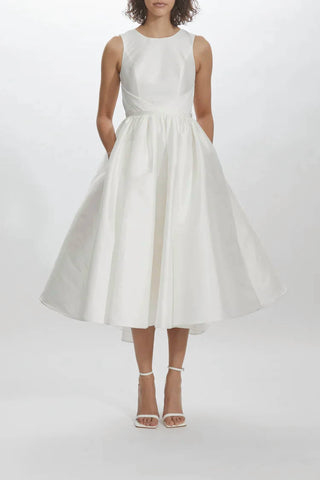 Amsale - Taffeta Boat Neck Open Back Wedding Dress