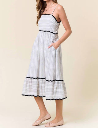 Doe And Rae - Striped Rick Rack Trimmed Tiered Midi Dress