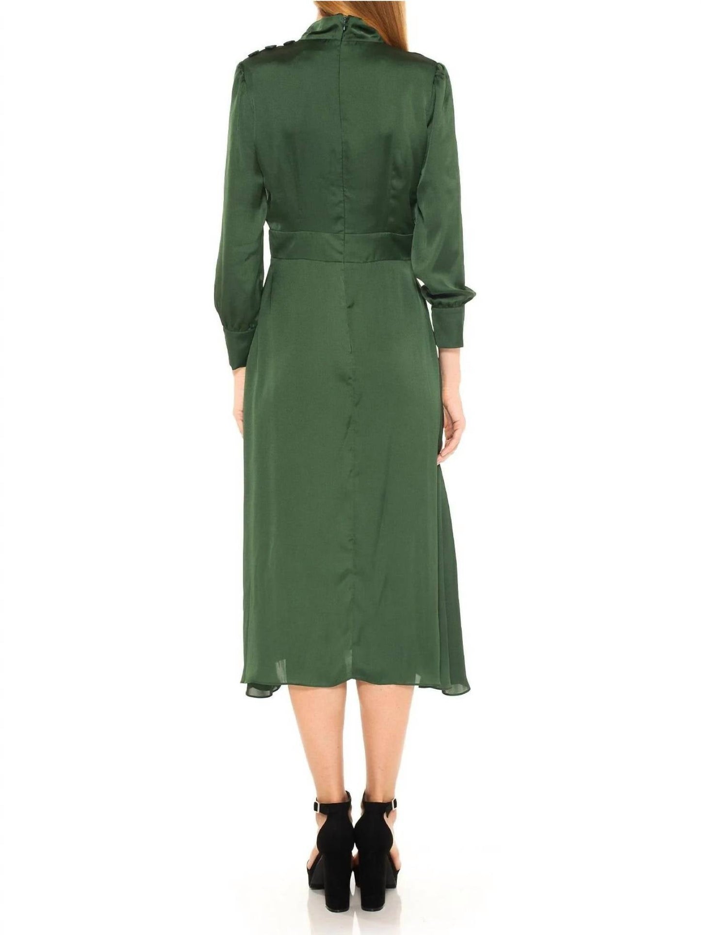 Alexia Admor - Alexia Admor Brooklyn Midi Dress Green satin Mick Neck Tie