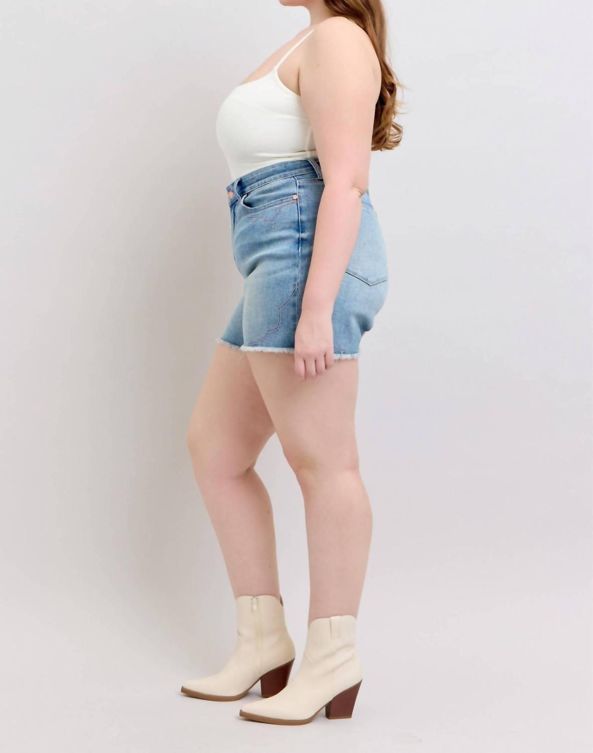 Judy Blue - High Waist Western Embroidery Detail Cut Off Denim Short