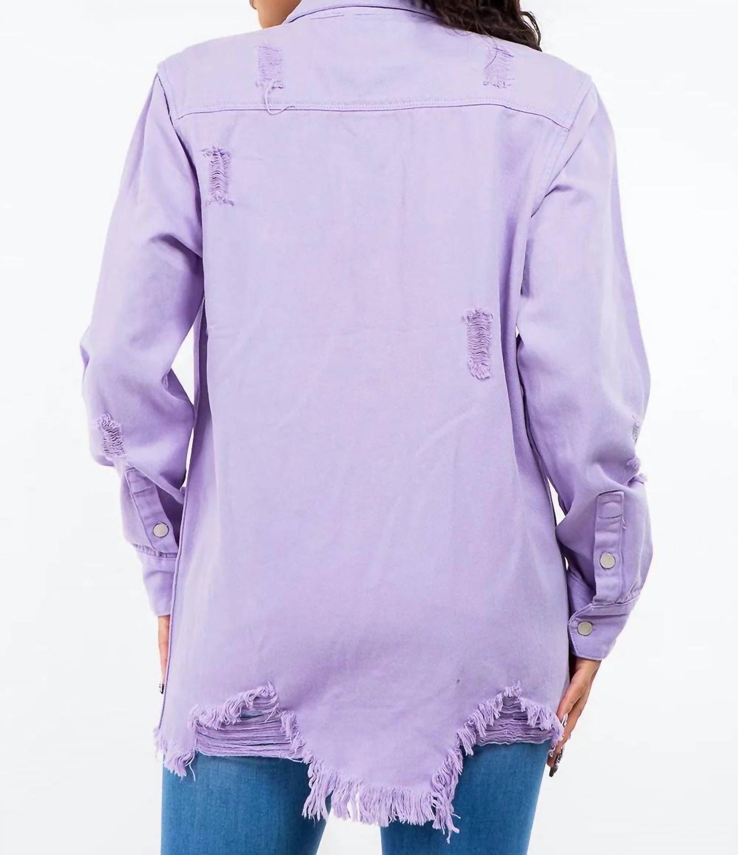 Trendsi - American Bazi Frayed Hem Distressed Denim Jacket