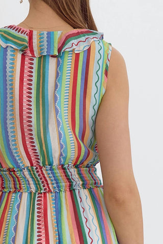 Entro - Fiesta Stripe Sleeveless Ruffle Dress