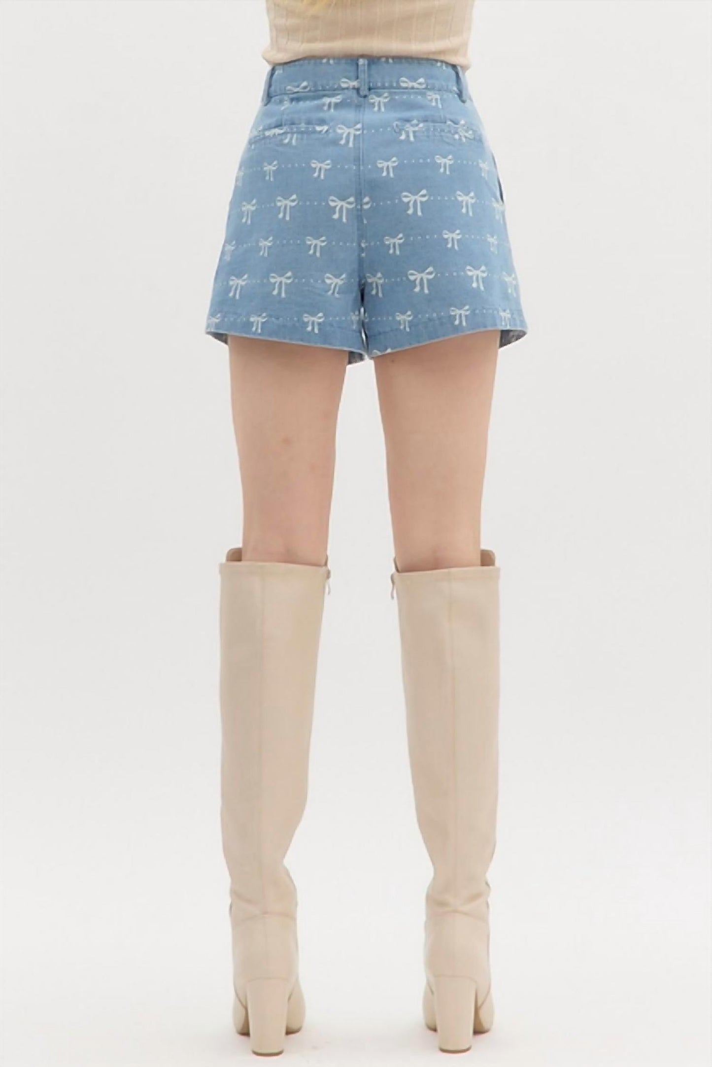 Entro - Bow Denim High Waist Shorts