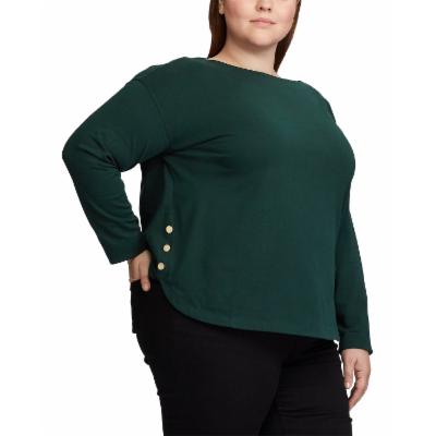Lauren Ralph Lauren Plus Size Button-Trim Boatneck Shirt - Green