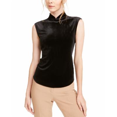 Anne Klein Velvet Mockneck Sleeveless Top - Black