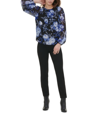 Calvin Klein Womens Tie-Dye Pleated Blouse Blue XS