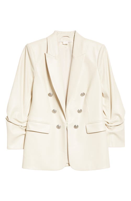 Veronica Beard Beacon Double Breasted Faux Leather Dickey Jacket in Ecru, Size 4