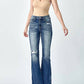 Risen - Women's Flare Distressed High Rise Slit Jeans