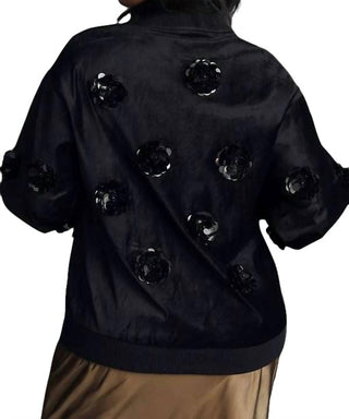 Eva Franco - Velvet Floral Embroidered Bomber Jacket