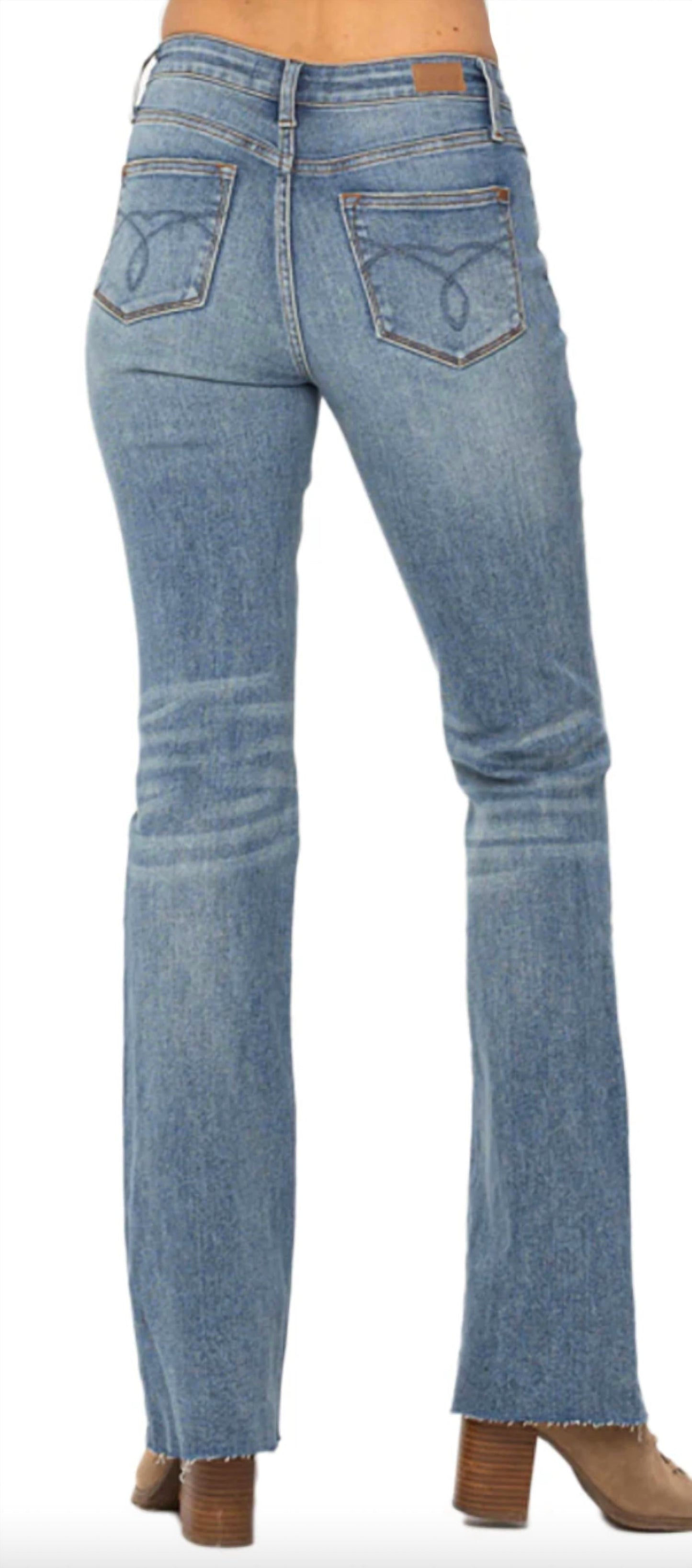Judy Blue - Tummy Control Mid Rise Cut Hem Flare Jeans