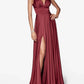 Ladivine - Long Satin A-line Dress With Slit
