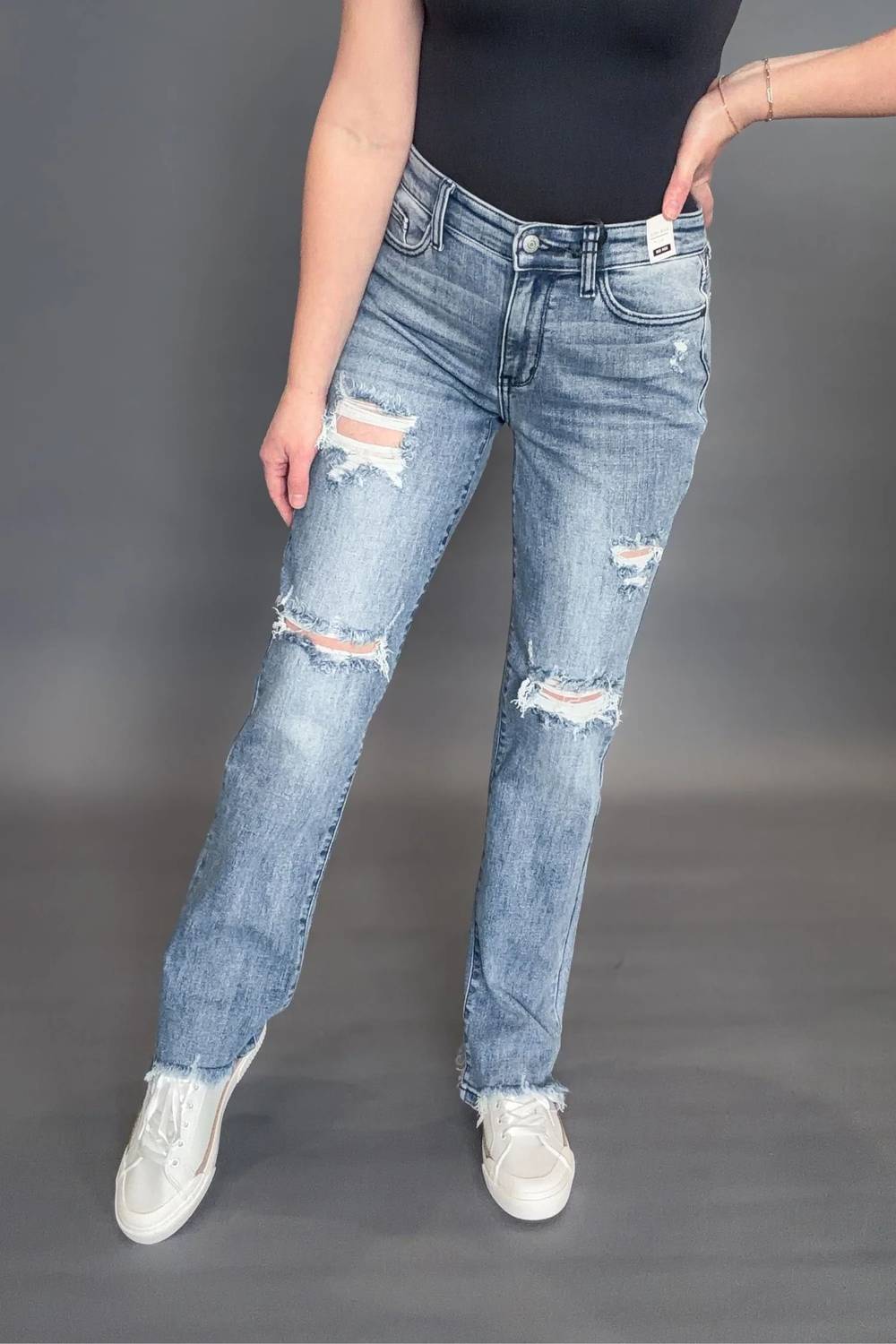 Judy Blue - Sandra Destroyed Mid Rise Straight Leg Jeans