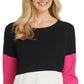 DKNY Women's Colorblock Ribbed Trim Crewneck Sweater Black Size S