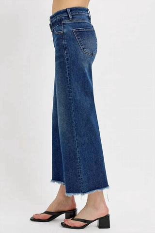 Trendsi - Risen Raw Hem Wide Leg Attached Buckle Jeans