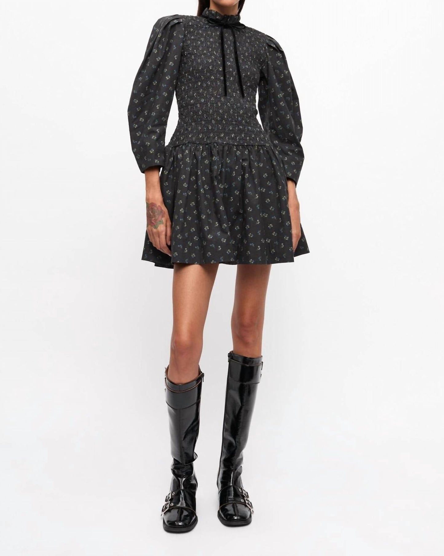 Ganni - Printed Cotton Mini Smock Dress