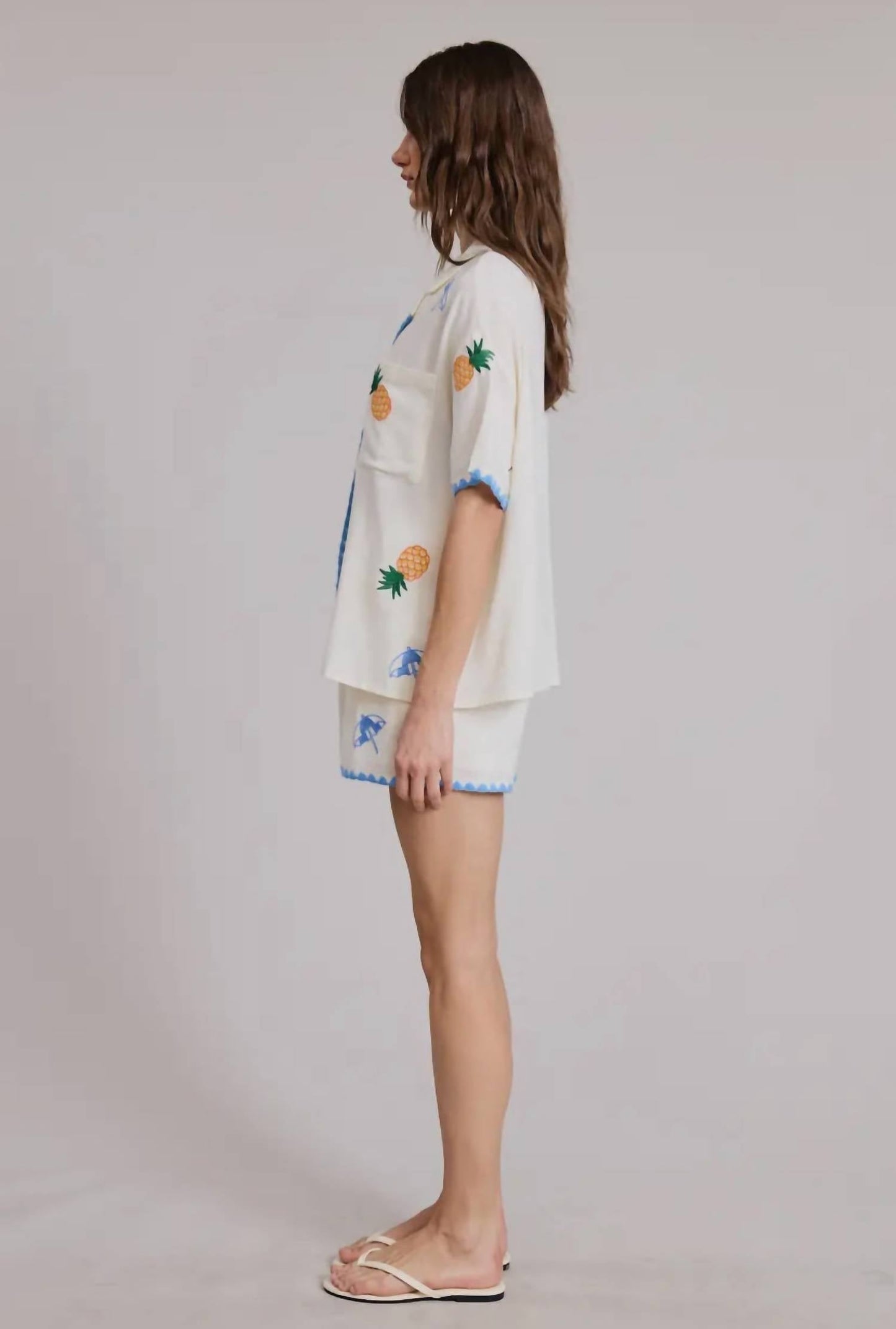 Flat White - Cancun Embroidered Shorts