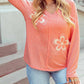 1 The Woman - Floral Patchwork V Neck Long Sleeve Top
